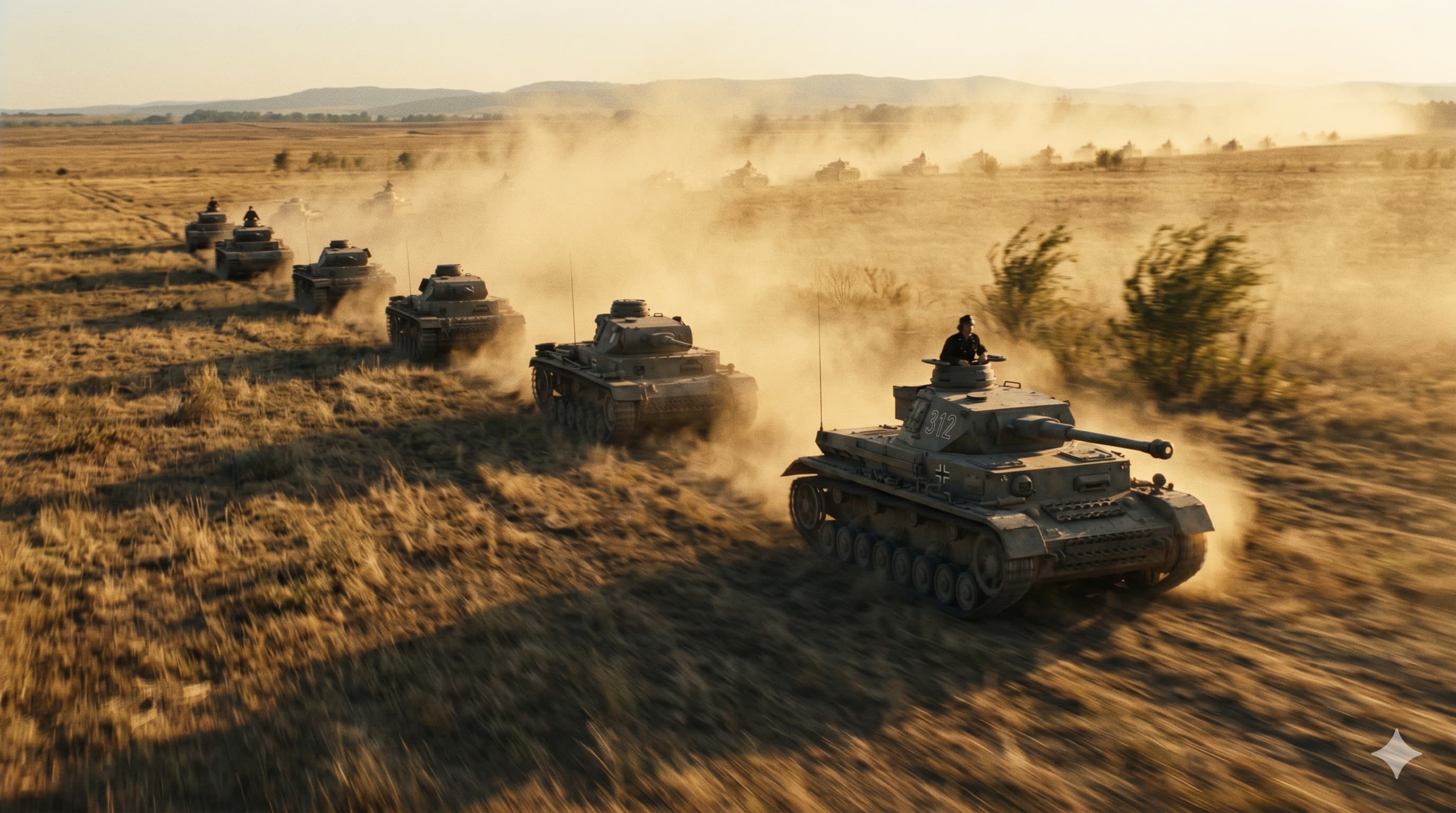 Колона от Panzer IV танкове в движение