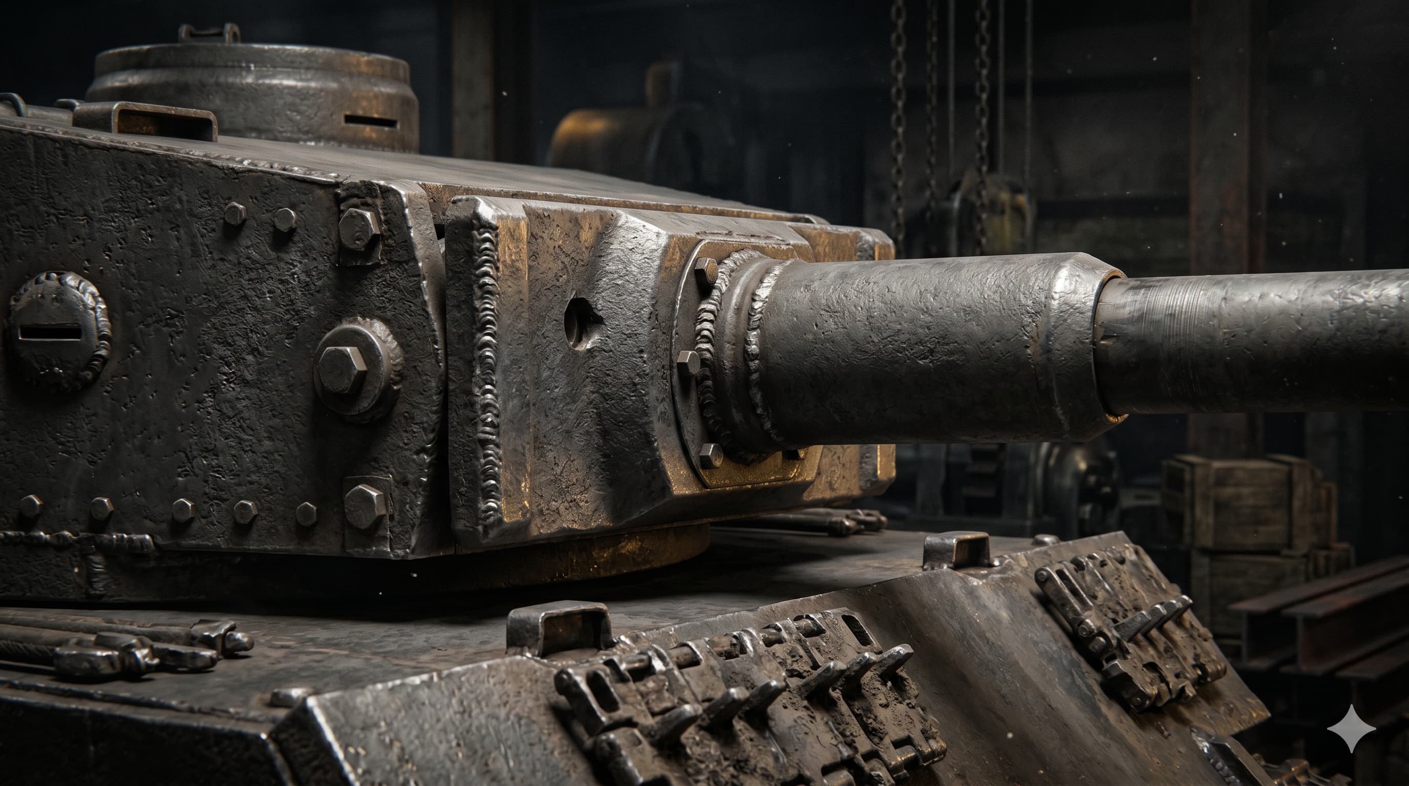Tiger I — детайл на оръдието и бронята
