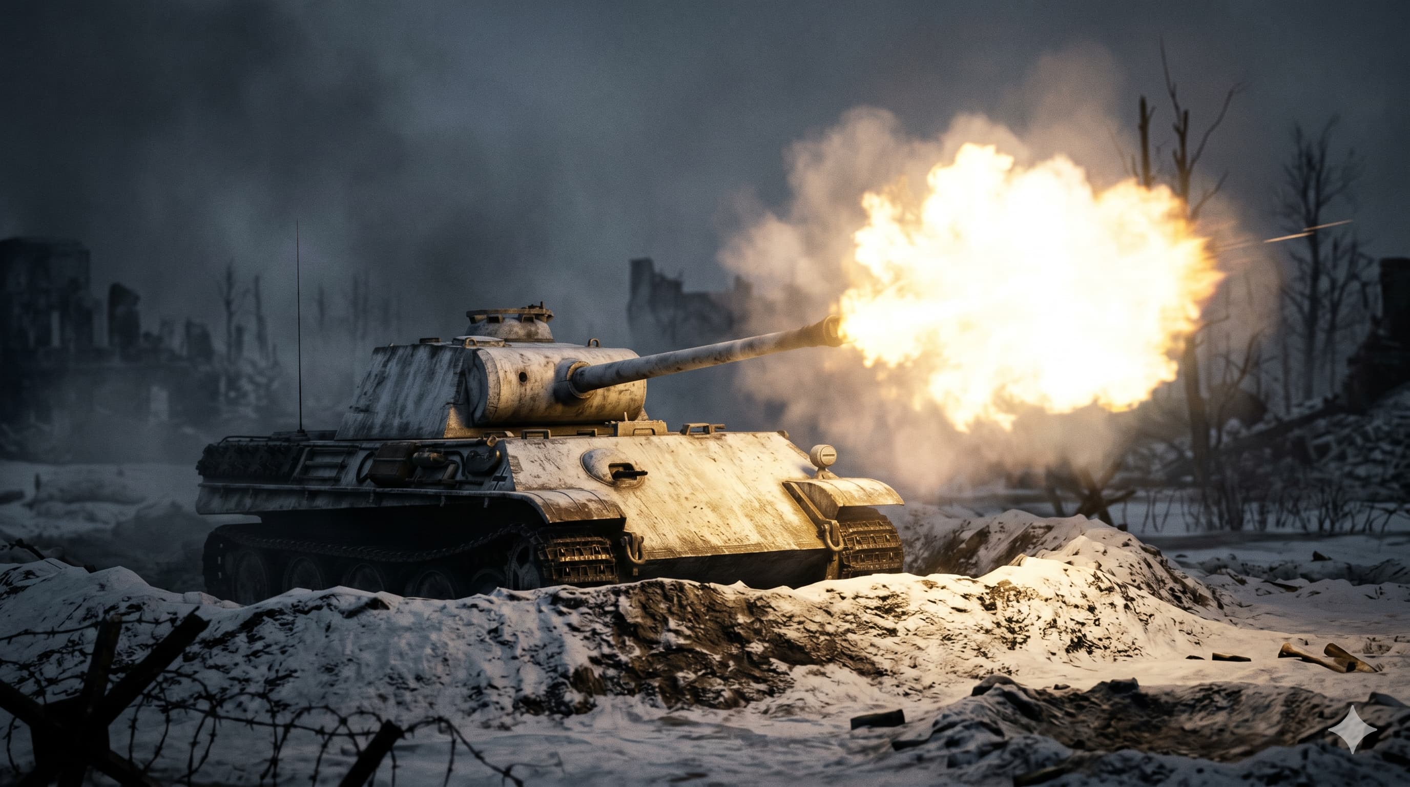 Tiger II / Königstiger стреля в зимен пейзаж